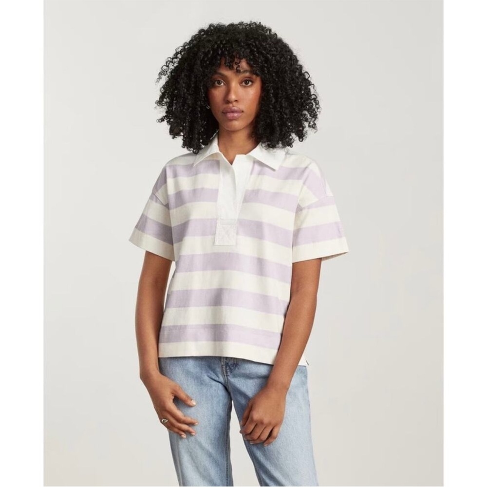EVERLANE The Retro Jersey Polo Shirt XS Striped Purple Top Oversized NWT